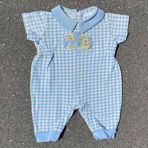 Baby Elephant Monkey Lion 1990s Plaid Knit McBaby Romper Youth (0-3M)
